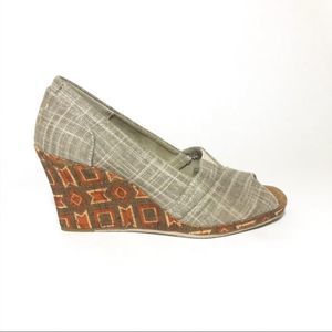 Toms Classic Wedge Metallic Linen/Printed Cork NEW
